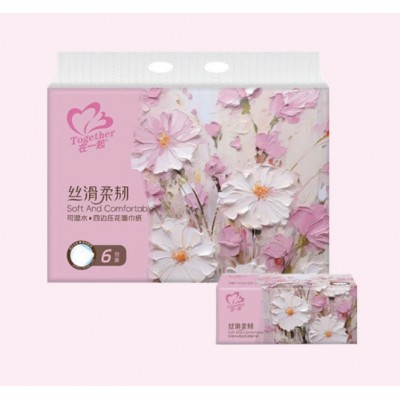 华邦 在一起可湿水四边压花面巾纸